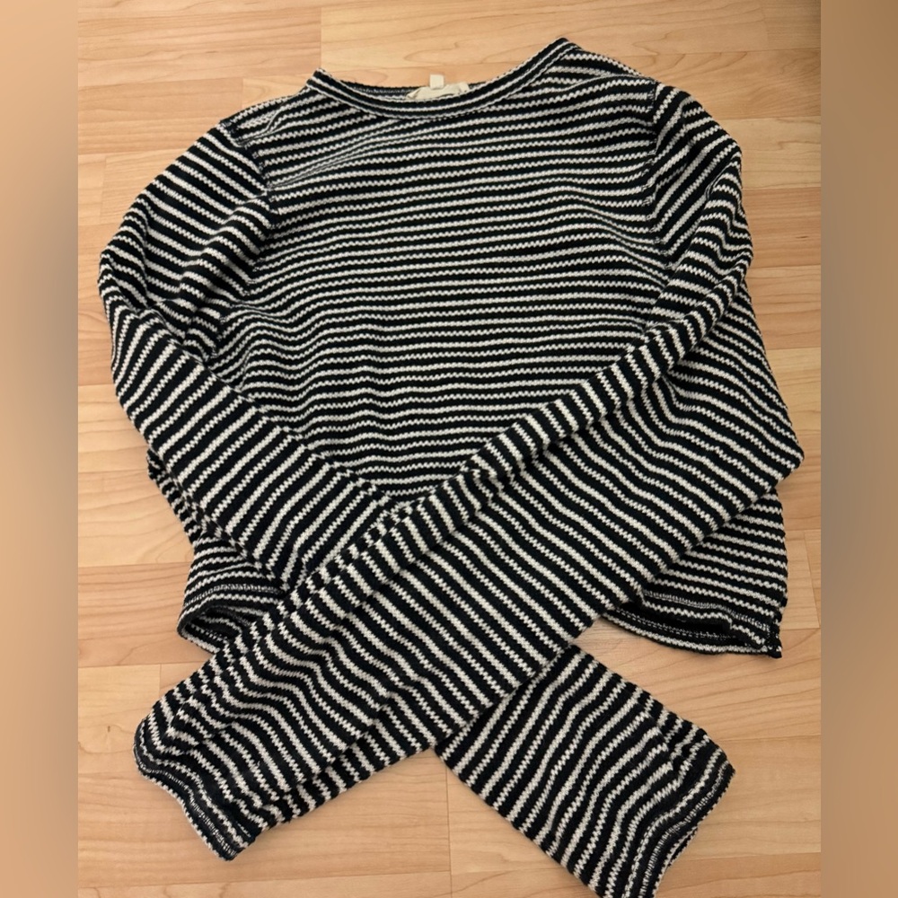 Madewell Black & White Striped Long Sleeve Cropped Top